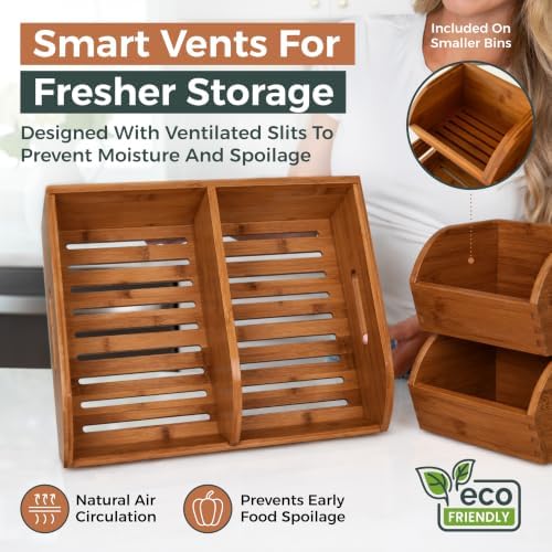 Potato and Onion Storage Bin, Stackable Bamboo Pantry Organizer and Storage, Carbonized Bamboo - Image 4