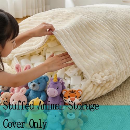 Kisoy Stuffed Animal Storage Bean Bag Bed Cover (No Filler) Washable - Image 2