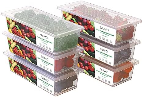 6 Pack 1.5L Fruit Storage Containers for Fridge with Removable Drain Tray by SILIVO