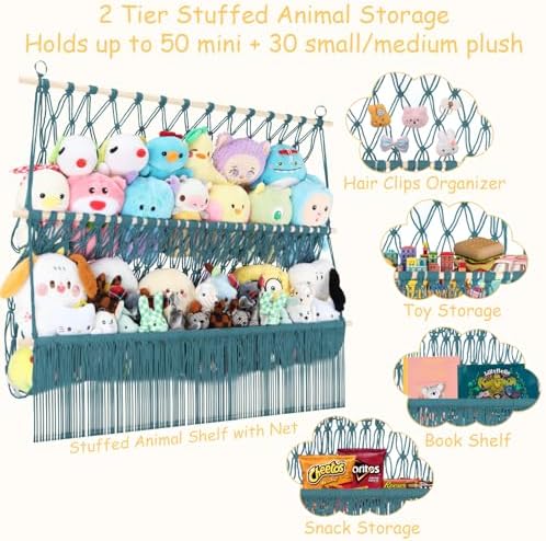 2 Tier Stuffed Animal Storage Shelf Net, 35x30'' Large Plushie Net Aqua - Image 6