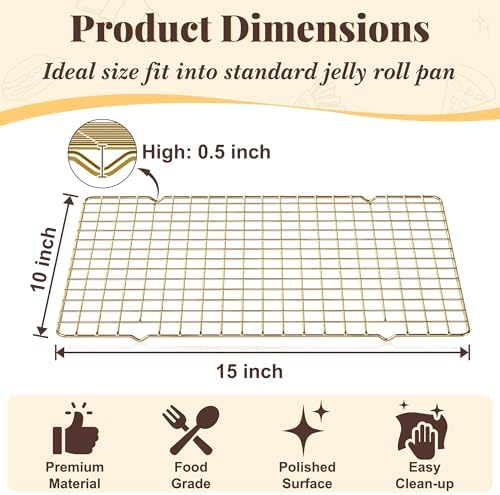 2 PCS Grid Wire Baking Cooling Racks, 10" x 15", Gold - Image 2