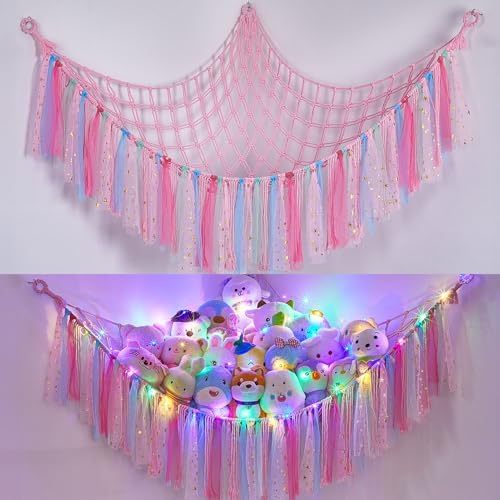FIOBEE Stuffed Animals Net LED Light Toy Hammock for Kids Bedroom Storage by FIOBEE