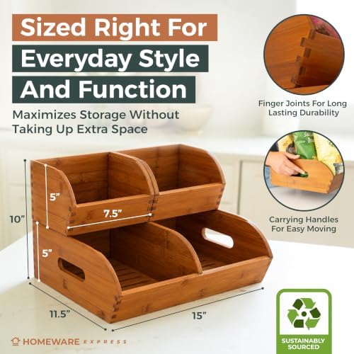 Potato and Onion Storage Bin, Stackable Bamboo Pantry Organizer and Storage, Carbonized Bamboo - Image 5