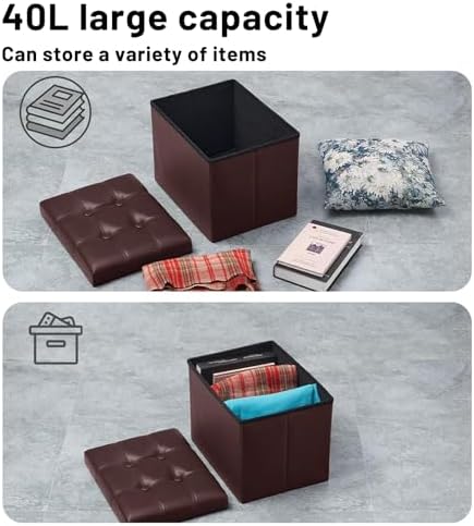 Bsketa Storage Ottoman Bench, 16" Folding Leather Foot Rest, Brown 2 Pack - Image 4