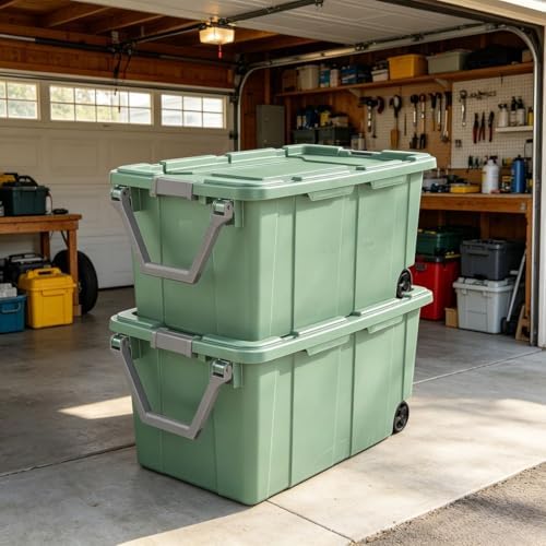 40-gallon plastic storage boxes with snap-on lids and handles, light green, 2-pack - Image 6
