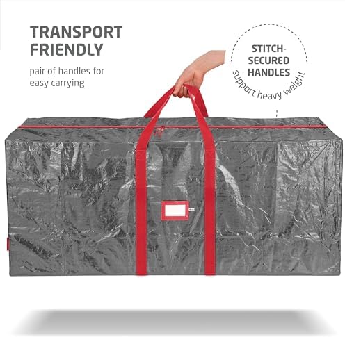 Zober Christmas Tree Storage Bag - Fits 7.5 Ft Artificial Trees - Plastic, Waterproof Christmas Tree Bag For Storage Box For Xmas - Strong, Durable Handles - Label Card Slot - Gray - Image 4