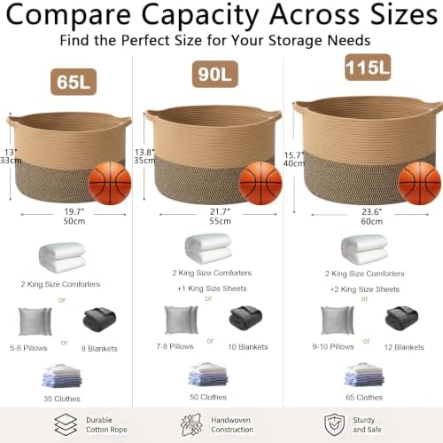 90L Extra Large Blanket Basket,Woven Rope Laundry Basket-Jute&Black - Image 2
