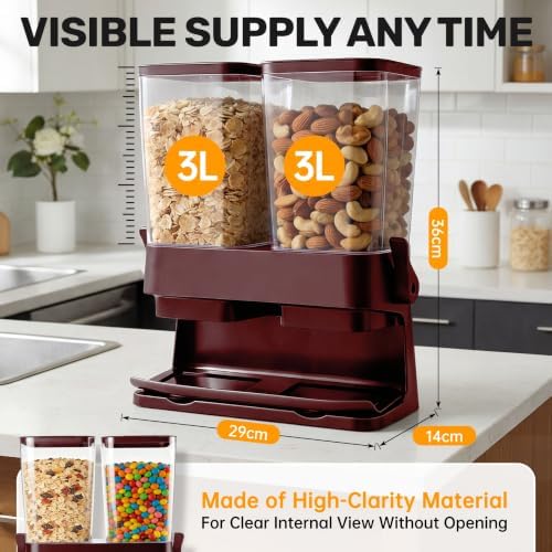 2 Pack Cereal Dispenser Countertop, Double 3L Airtight, Red - Image 5
