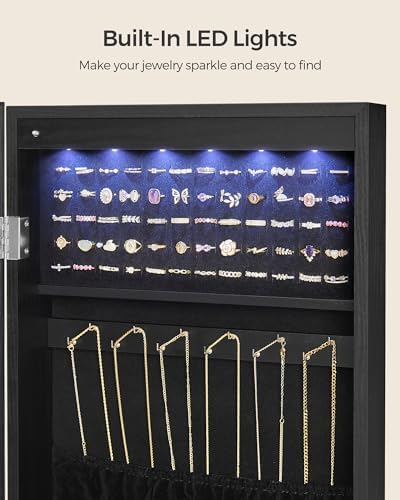 SONGMICS Mirror Jewelry Cabinet Armoire, Wall or Door Mounted, Lockable - Image 5