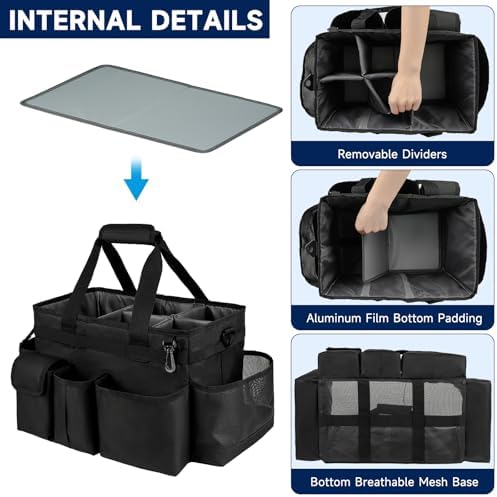 Cleaning Caddy Bag,Large Cleaning Supplies Organizer with Handle for Housekeepers, Black - Image 2