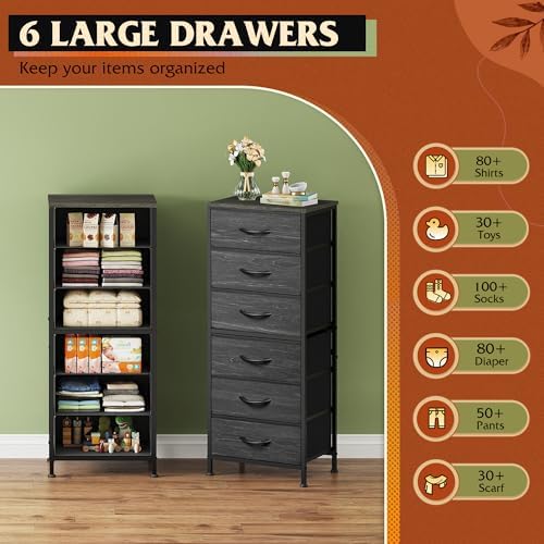 WLIVE Tall Dresser for Bedroom, 6 Drawer Chest of Drawers, Black Wood Grain - Image 5