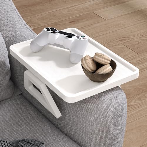 Couch Arm Tray,Bamboo Folding Sofa Tray,Sofa Armrest Trays Clip-On Couch Desk for Drinks,Snacks,Phone,Remote Control（White） - Image 3