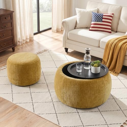 Mofolit 25" Nesting Coffee Table Ottoman Set with Removable Wooden Tray by Mofolitfurniture
