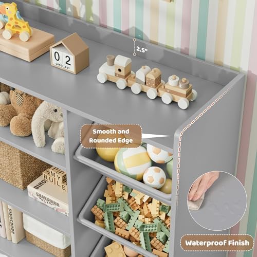 HITHOS 55" W Kids Toy Storage Organizer with 10 Toy Box & Book Shelf, Gray - Image 5