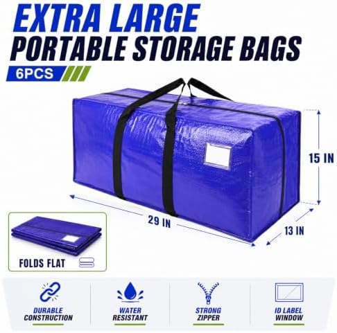 8 Pack Heavy Duty Moving Bags 25 Gallon – Extra Large Moving Boxes with Reinforced Wrap-Around Handles & ID Window, Waterproof Storage Bags for Moving, College Dorm, Home Organization – Blue - Image 2