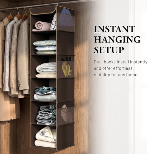 Simple Houseware 6 Shelf Hanging Closet Organizer, Brown - Image 5