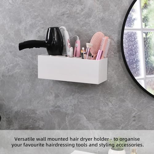 Hair Dryer Holder and Tool Organizer, Wood, White - Image 6