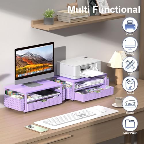 Spacrea Computer Monitor Stand with Drawer and 2 Pen Holders, Purple - Image 5