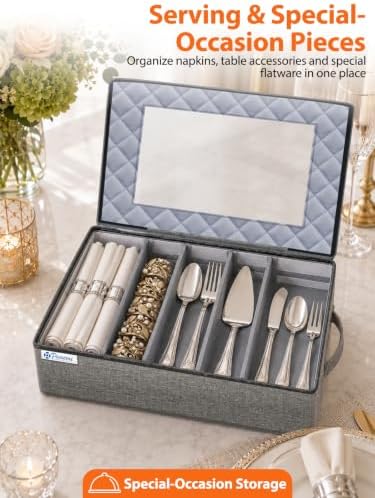 punemi Hard Shell Silverware Storage Box, Flatware Organizer, 2 Pack, Gray - Image 2
