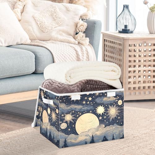 Stars and Moon Storage Bins with Lids and Carrying Handle,Foldable Storage Boxes Organizer Containers Baskets Cube with Cover for Home Bedroom Closet Office - Image 5