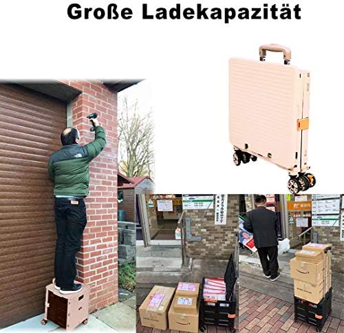 Foldable Utility Cart Folding Portable Rolling Crate Handcart Shopping Trolley Wheel Box with Lid Wear-Resistant Noiseless 360°Rotate Wheel for Travel Shopping Moving Storage Office (Pink) - Image 5