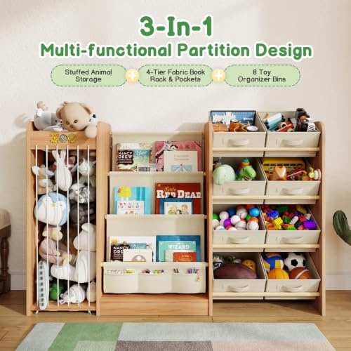 Kids Toy Organizer with Bookshelf & Stuffed Animal Storage, 51'', Burlywood - Image 3