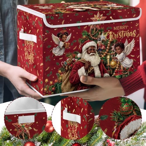 Briwooody Black Christmas Santa Claus Storage Bin with Lid and Carrying Handle African American Christmas Storage Box Large Xmas Decorative Collapsible Container Basket for Organizing Closet Home Gift - Image 5