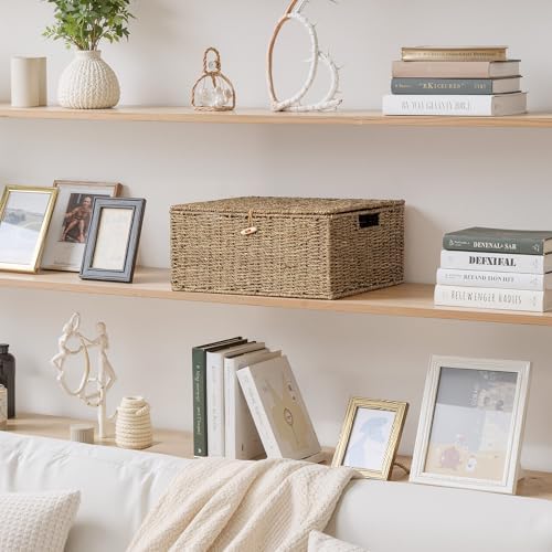 StorageWorks Wicker Basket with Lid, Storage Baskets with Lids, Seagrass - Image 7