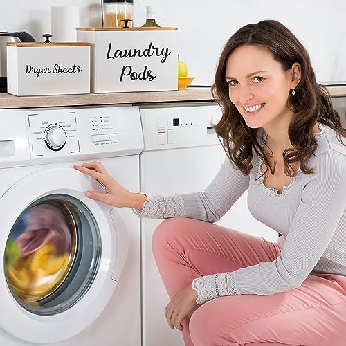 Dandat 2 Pcs Wood Rustic Laundry Dryer Sheet Holder Pod Container with Lid 8.7 x 6.3 x 6.4 Inch Laundry Pod Holder 7.3 x 3.7 x 5 Inch Dryer Sheet Dispenser Wooden Box Container(White) - Image 6