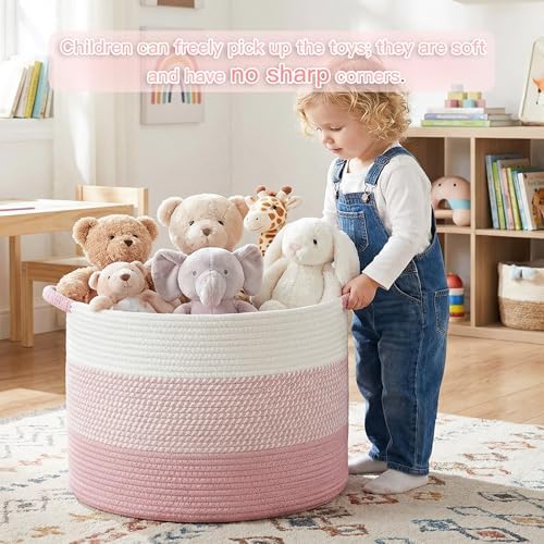 Artfeel 70L Large Cotton Rope Basket, Decorative Woven Blanket Storage for Living Room, Boho Toy Storage & Toy Box for Kids, Versatile Laundry Basket & Nursery Hamper for Blankets(Pink) - Image 2