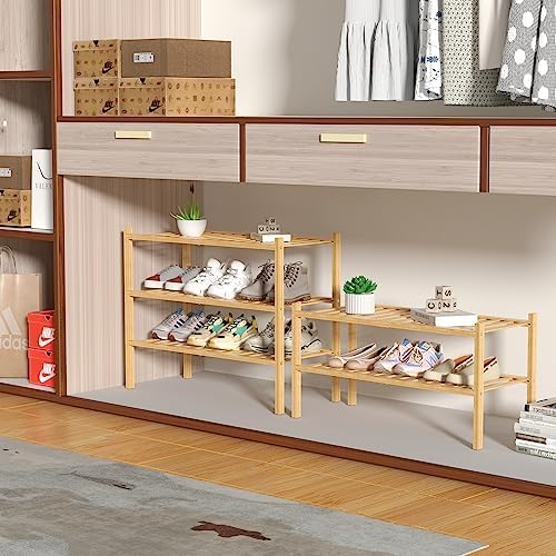 ROMGUAR CRAFT 2 Tier Bamboo Shoe Rack for Closet Free Standing Wood Shoe Shelf for Entryway Small Space Stackable 27"x11"x13" (Natural) - Image 4