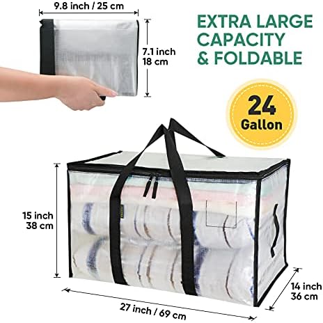 BALEINE 12-Pack Oversized Moving Bags with Reinforced Handles, Heavy-Duty Storage Tote for Clothes, Moving Supplies (Clear, 12-Pack) - Image 2