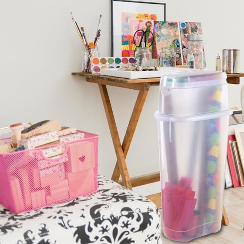 Rubbermaid Wrap N' Craft Plastic Wrapping Paper Organizer Storage Container with Top Ornament Storage Compartment for 20 Standard 30 Inch Rolls, Clear - Image 6