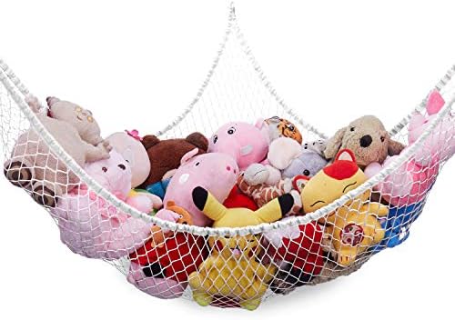 Stuffed Animal Hammock, Toy Hammock Storage Net, LXUNYI Mesh Toy Net Holder Jumbo Wall Corner Giant Baby Kids Children Stuff animals Hammocks Net Organizer for Bedroom (White, 84 inch) by LXUNYI