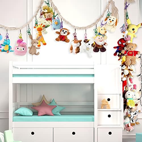 3 Pieces Stuffed Toy Chain Display Organizer Strong Toy Organizer Storage Chain Stuffed Animal Toy Holder Hanging with 45 Metal Clips 6 Ceiling Hook for Hanging Plush Toys Display - Image 4