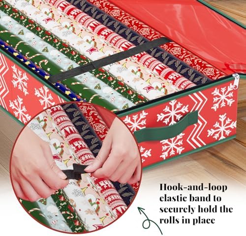 Christmas Gift Wrap Organizer Storage Box for Paper & Decor Wave Red - Image 5