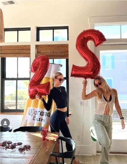 Number Balloon 40 Inch Red 2 Balloon, Number 2 Balloon Two Second 2nd Birthday Party Supplies, 12 21 22 23 25 28 Birthday New Years 2025 Eve Graduations Decorations