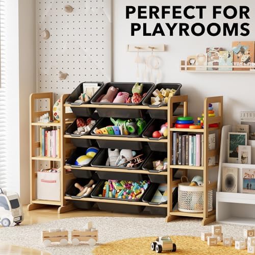 SpaceAid Toy Storage Organizer with 6 Shelves and 12 Bins, Toy Organizers Storage Bookshelf, Kids Bin Shelf Toys Box Bookcase for Bedroom Playroom Organization Room Decor, True Black - Image 5