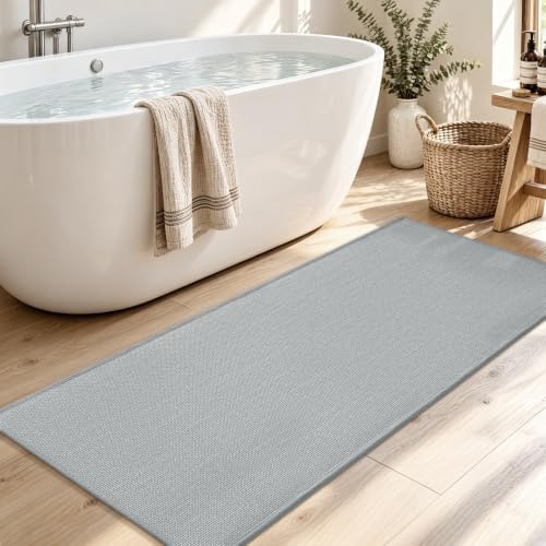 chakme Bathroom Rugs Mat 59x25, Ultra Thin Non Slip Bath Mat Large Quick Dry Absorbent Bath Mat for Bathroom Floor, (Light Grey, 59"x25") - Image 3