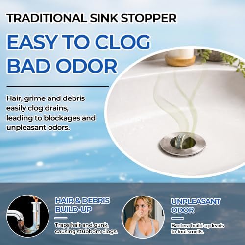 Sink Stopper Hair Catcher, Pop-up Sink Drain Strainer with Removable Stainless Steel Strainer Basket Hair Catcher, Bathroom Sink Strainer for Bathroom Sink Stopper (1PCS) - Image 3
