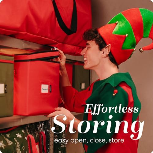 Handy Laundry, Christmas Ornament Storage - Stores up to 64 Holiday Ornaments, Adjustable Dividers, Covered Top, Two Handles. Storage Box Keeps Holiday Decorations Clean & Dry for Next Season. (Red) - Image 6