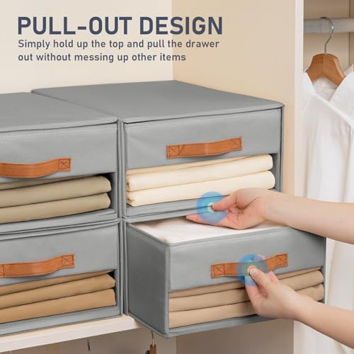 DIMJ Closet Organizers and Storage - Foldable Storage Bins with Drawers Pull-Out Stackable Storage Drawers with Clear Window,Fabric Clothes Organizers and Storage Drawers for Closet, 6-Pack, Grey - Image 5