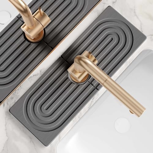 eormoe Faucet Mat for Kitchen Sink - Wider Diatomite Fast Drying Stone Sink Tray, Super Absorbent, Prevents Moisture Buildup - Faucet Splash Guard for Bathroom Counter (Dark Grey, 15x5.3inch) by eormoe