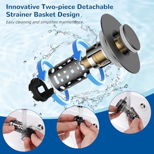 Hibbent Upgraded 3 in 1 Bathroom Sink Drain Strainer, Pop Up Stopper - Image 4