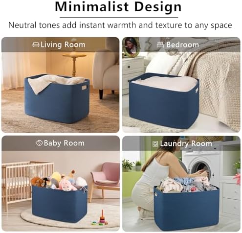 OIAHOMY 118L XXXLarge Rope Storage Basket, Oversized Blanket Basket Blue - Image 6