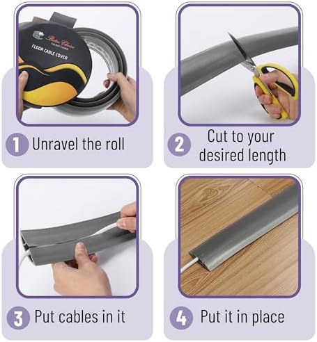 Bates- Floor Cord Cover, 30ft, Cable Cavity 0.6" (W) x 0.31" (H), Heavy Duty Wire Protector, PVC Extension Cords Hider, Protect Cords, Prevent Cable Trips, Cord Hider for Office, Home, Outdoor - Image 4