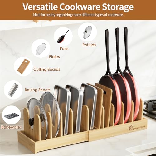 Housolution 2 Pack Bamboo Pot and Pan Lid Organizer Holder Storage Rack - Image 3
