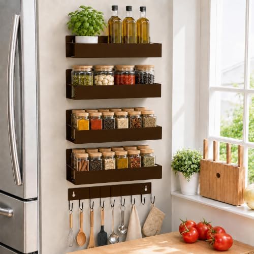 SMRCAD Magnetic Spice Rack 4 Pack with Hook – Heavy-Duty by SMRCAD