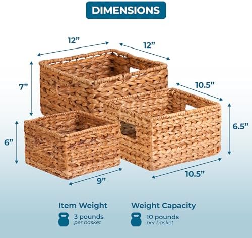 Honey-Can-Do Woven Water Hyacinth Wicker Storage Baskets, Nesting Set of 3, 9" L x 9" W x 6" H (Pack of 3) - Image 6