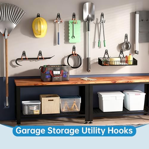 GeeWatom Garage Storage Utility Hooks，Garage Garden Tool Organizer，Steel Wall Mount Hooks, Garden Small U Hooks (6 Pack-Black) - Image 5